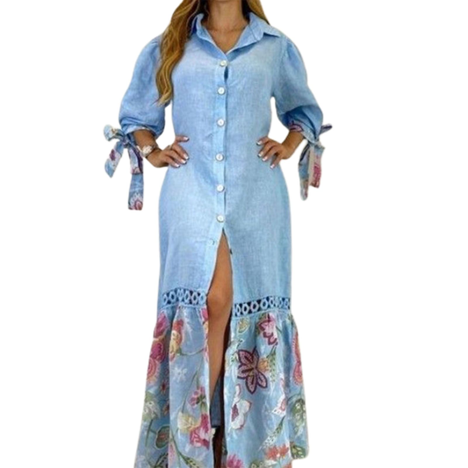 Sunnyheart Maxi Dress Half Sleeve Single ed Flower Pattern Dress