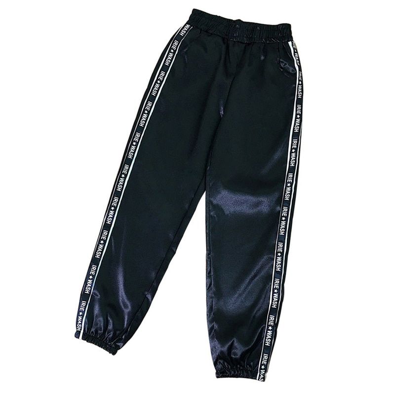 Women Summer Big Pocket Satin Pants Women Glossy Ribbon Trousers Joggers Women's Loose Pants