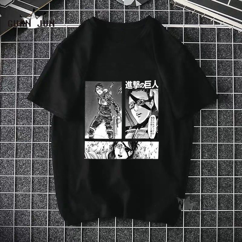 Harajuku Man Attack On  T Shirts Tees Shirt Tops Design Cotton Black Short-Sleeved Aesthetic Jnese Anime T Shirt