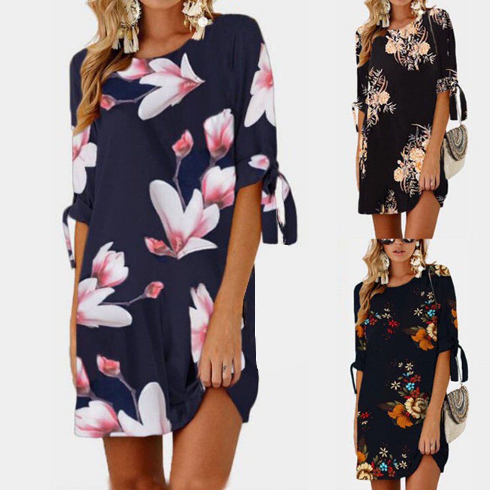 Casual Dress Straight Summer Elegant Tied Half Sleeve Dress