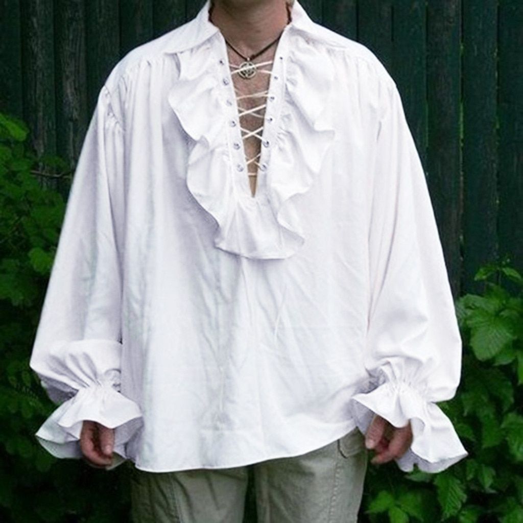 Feitong Vintage Gothic Shirt Men Autumn Wear Bandage Men Shirt Flare Long Sleeve Shirt Man Blouse Solid Male Tops