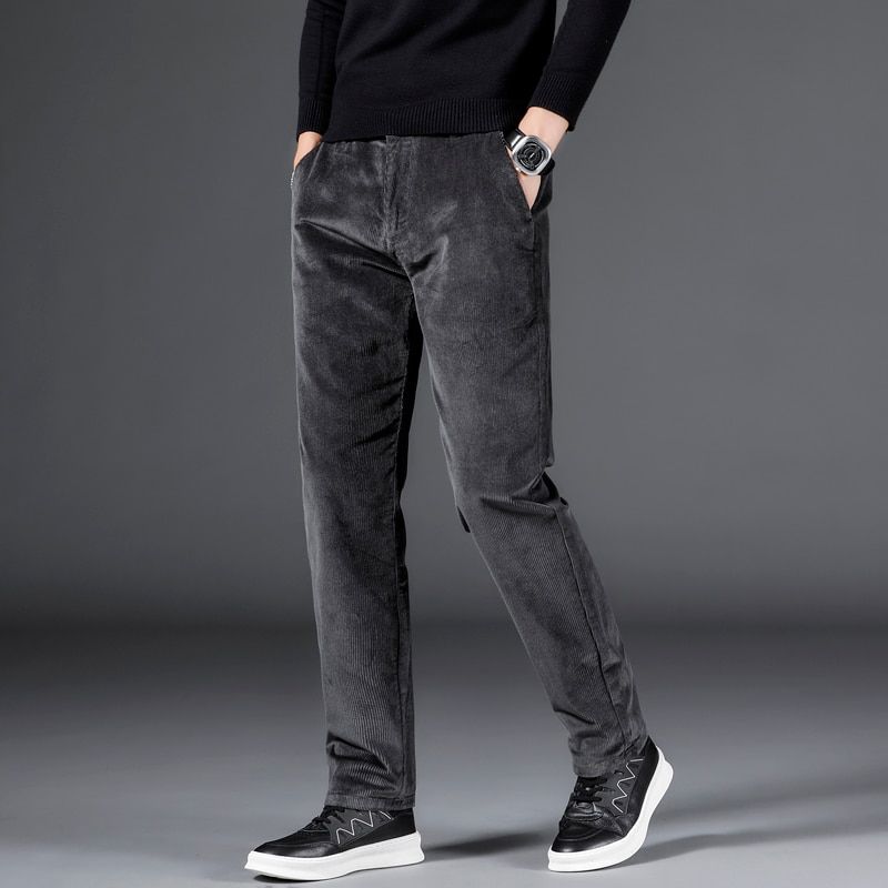 Autumn Winter Elastic Fashion Thick Corduroy Pants Men Business Loose Straight Midlife Pants Jogger Trousers Male Plus size40 42
