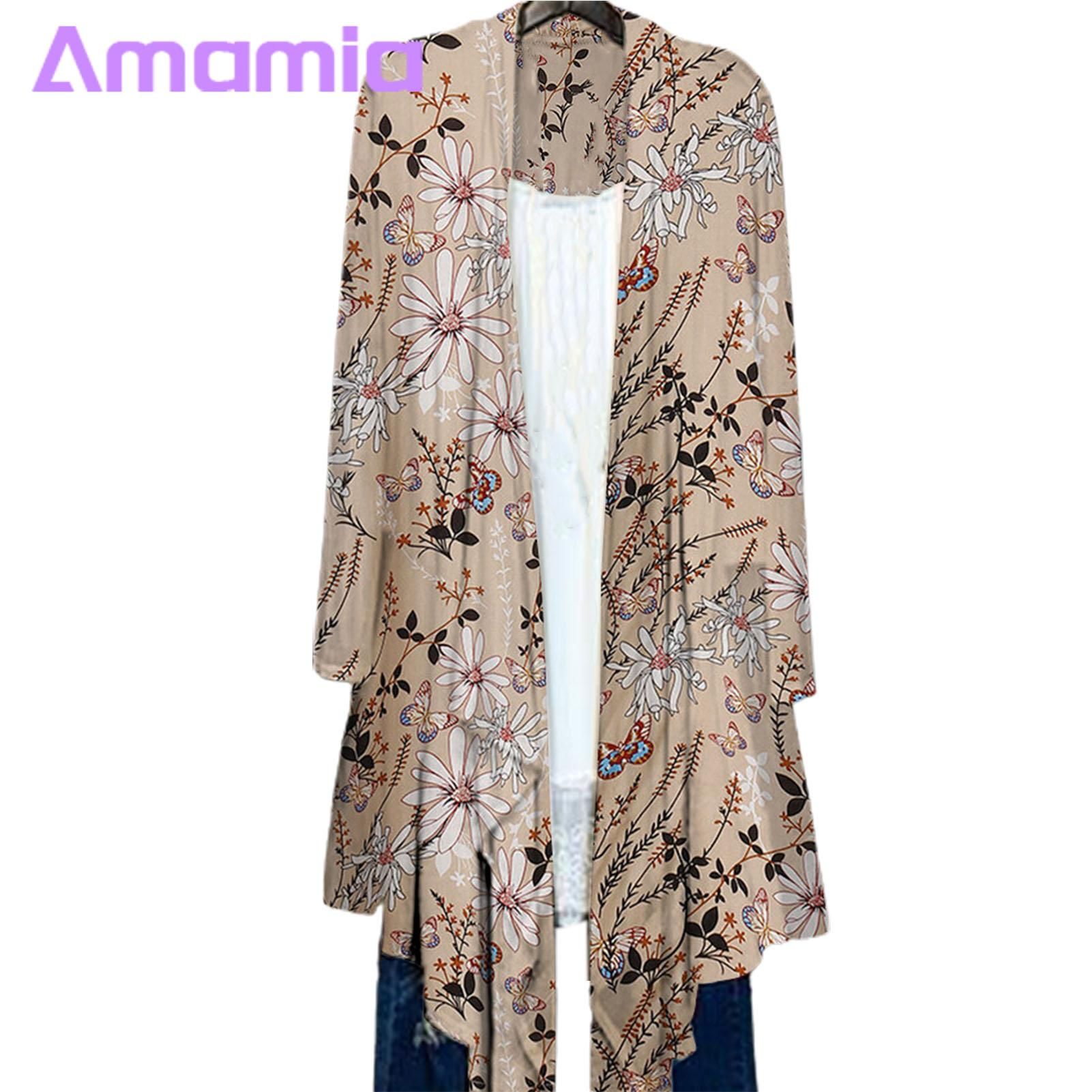 Amamia Long Cardigan Slim Fit Blooming Flower Printing Long Cardigan