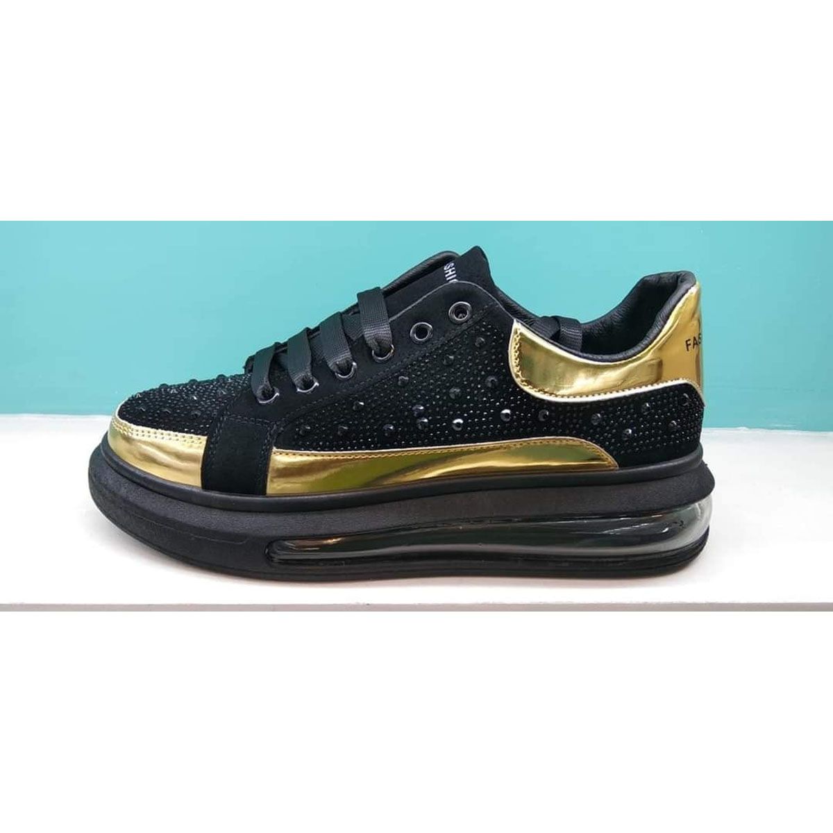 Alexander McQueen Black and Gold trendy Fashion Sneakers
