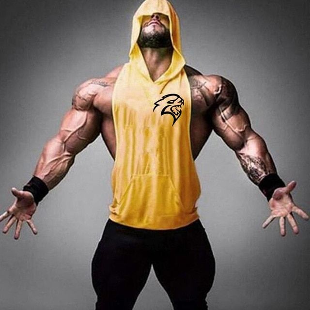 Summer Sleeveless Men's Gym Shirt Bodybuilding Fitness Muscle Hooded TaTops  Run Training 100% Cotton hood Singlet Shirt Tank
