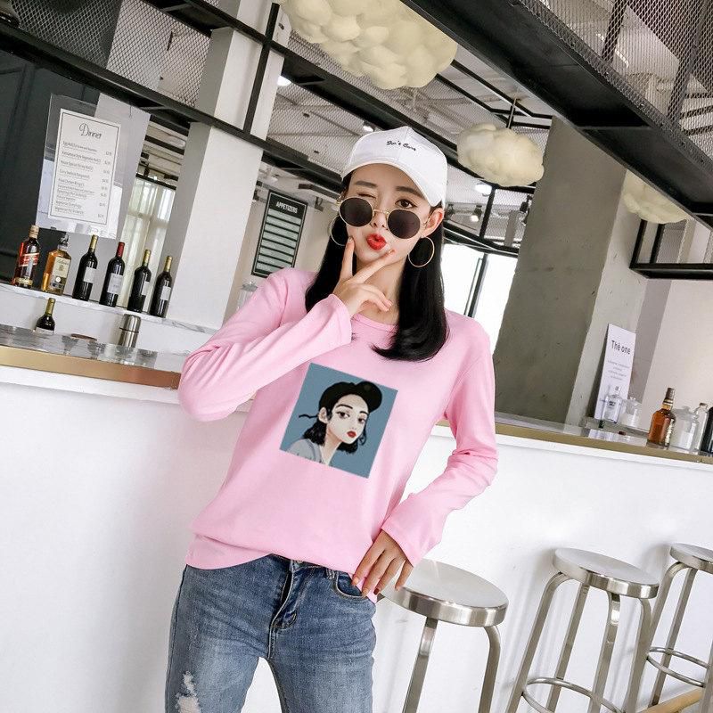 Korean Fashion Autumn Dress Autumn Korean Version Loose Long-Sleeved T-Shirt Women's Collar Autumn Dress Autumn Early Fall Clothes Tide