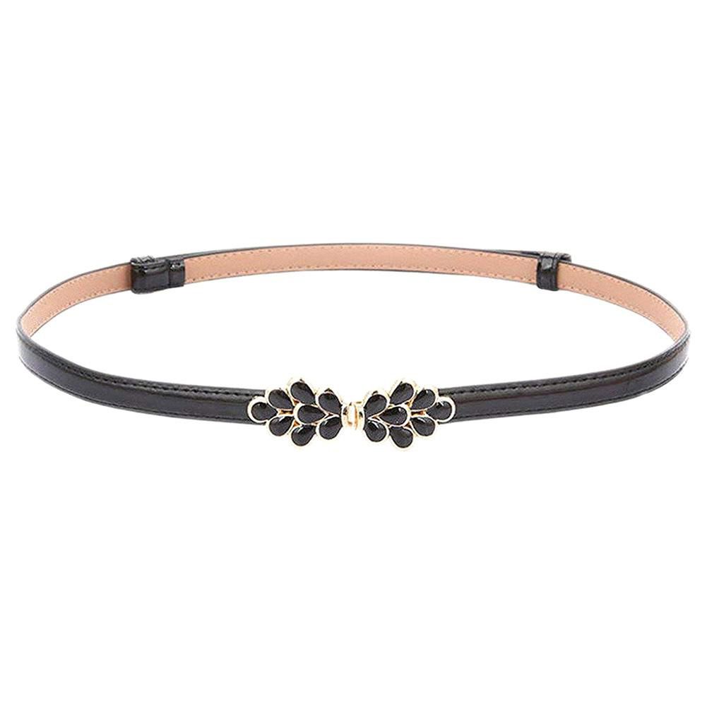 【ALLGOOD】Thin Adjust Belt PU Leather Black Dress Waistbands