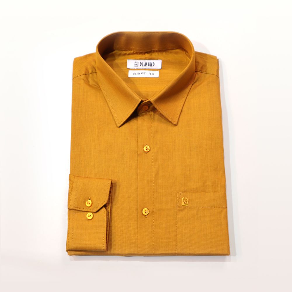 Solid Mixed Golden Color Cotton Slim Fitted Shirt
