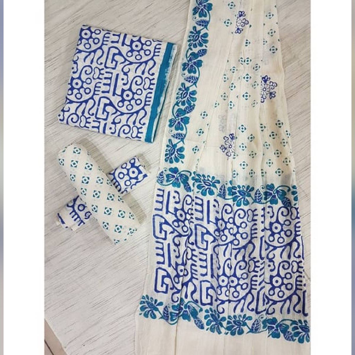 Adi Cotton With Block Work Unstitch  Three Pieces For Women NF09