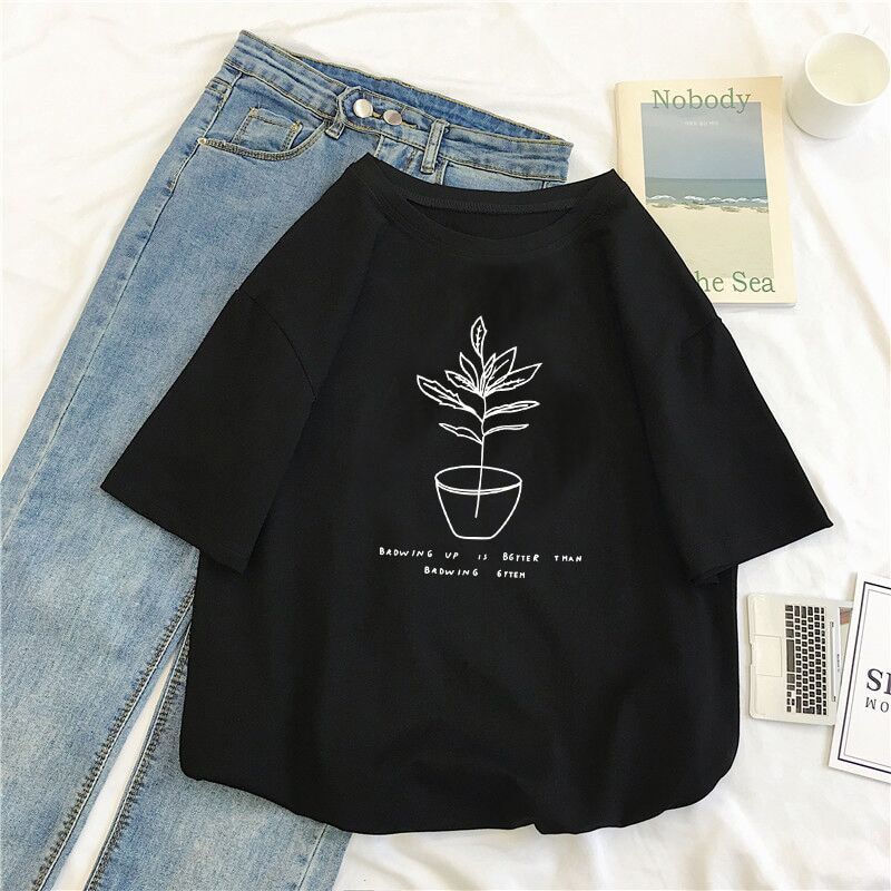 T-shirt Women Printed Couples O-neck Half Sleeve Daily Trendy Summer Leisure All-match Loose Chic Womens Tshirt Large Size 3XL