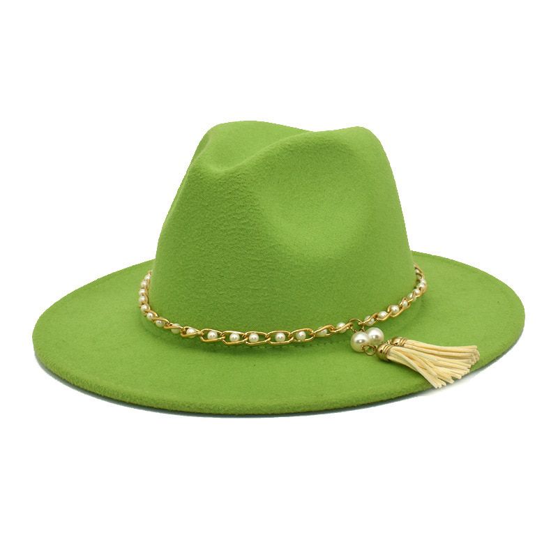 chapeau femme Pearl chain fedoras women hat  jazz hat felt hat  for women and men cap  black wide brim hat western cap