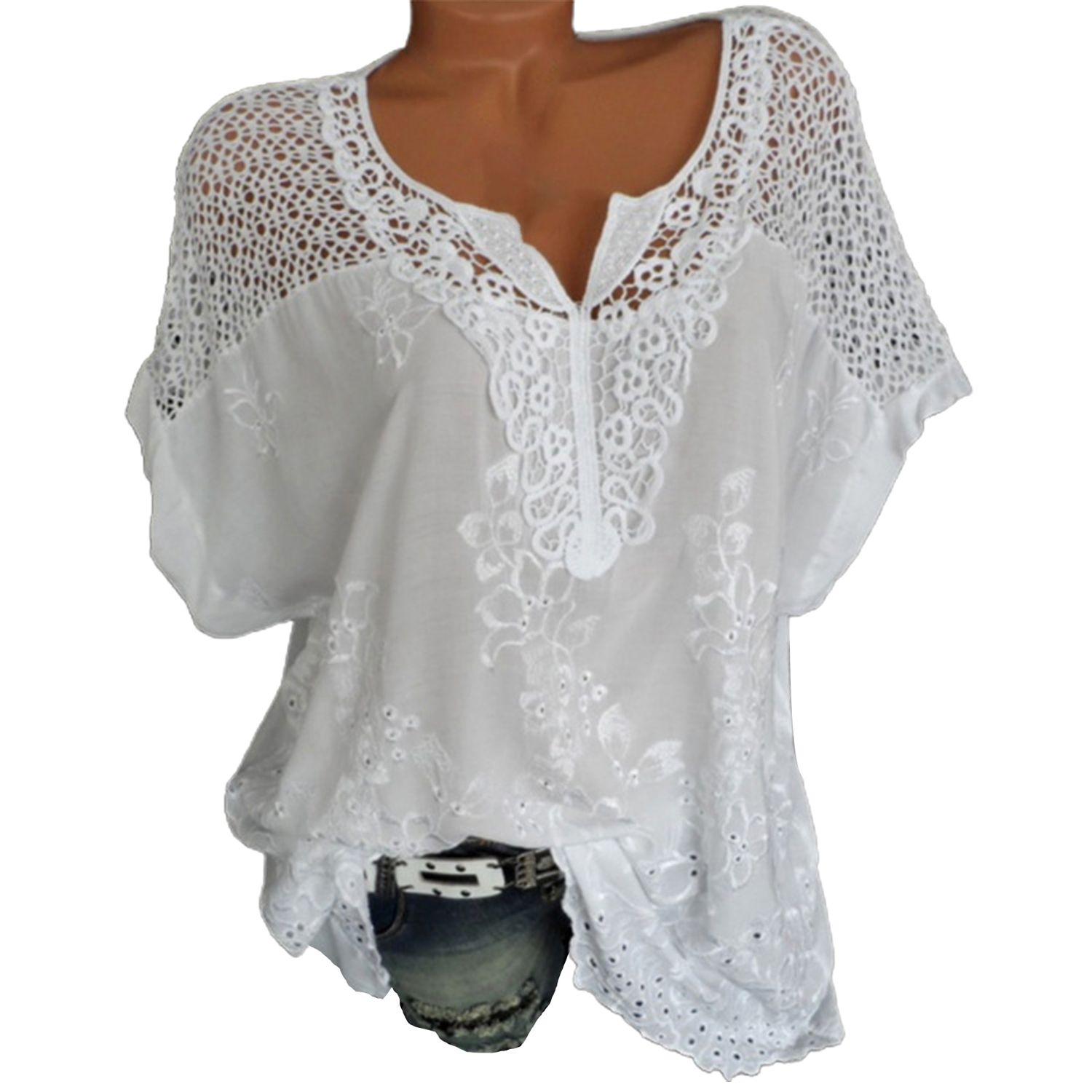 Blouse Hollow Out Loose-fitting Patchwork Shirt
