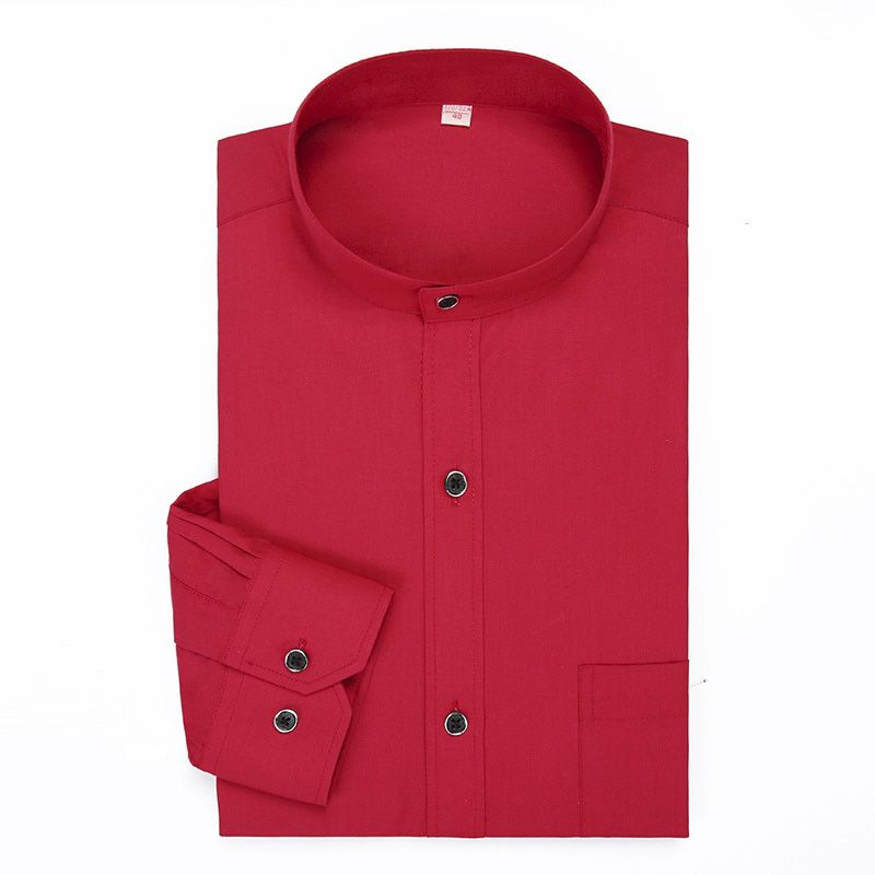 MandaCollar Men's Shirt Long-sleeved Designer Shirt Chinese Style Stand Collar Dress Business White Red Tops Camisas Hombre