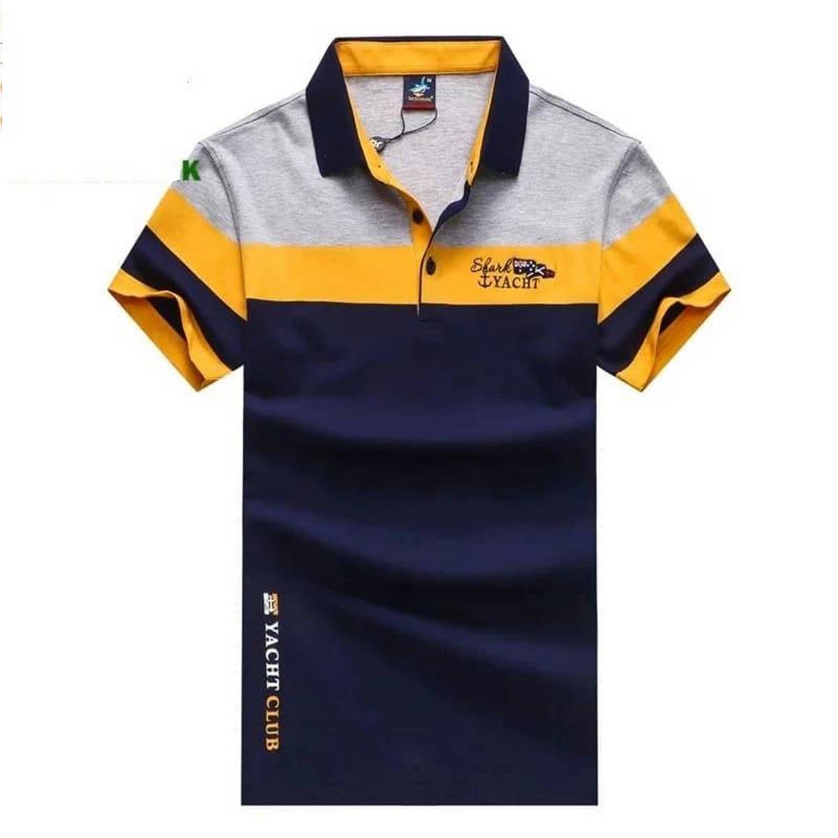 Blue&Grey Cotton Short Sleeve Polo T-Shirt For Men