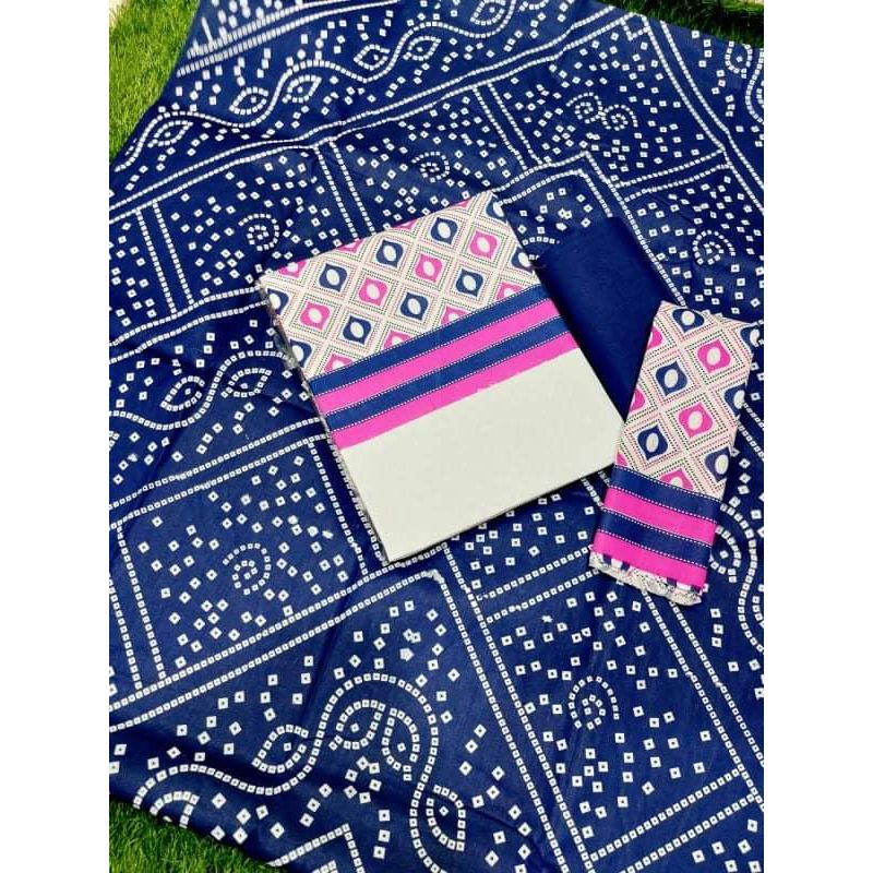 Unstitch Cotton Three pice for women