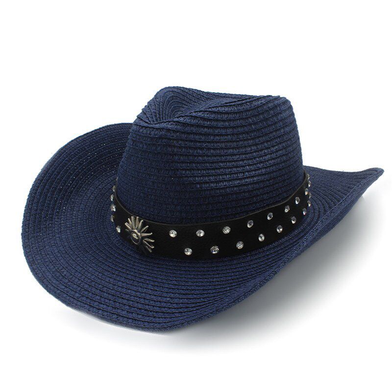 Straw Cowboy Hat for Women Men Jazz Sombrero Cap Hombre Cowgirl Hat With Roll Up Wide Brim Size 56-58CM