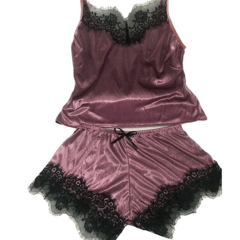 2PC/lot  Plus Size Women y Pyjamas Female Silk Satin Sleeveless Lace Sleepwear Ladies Lingerie Nightdress  Sale