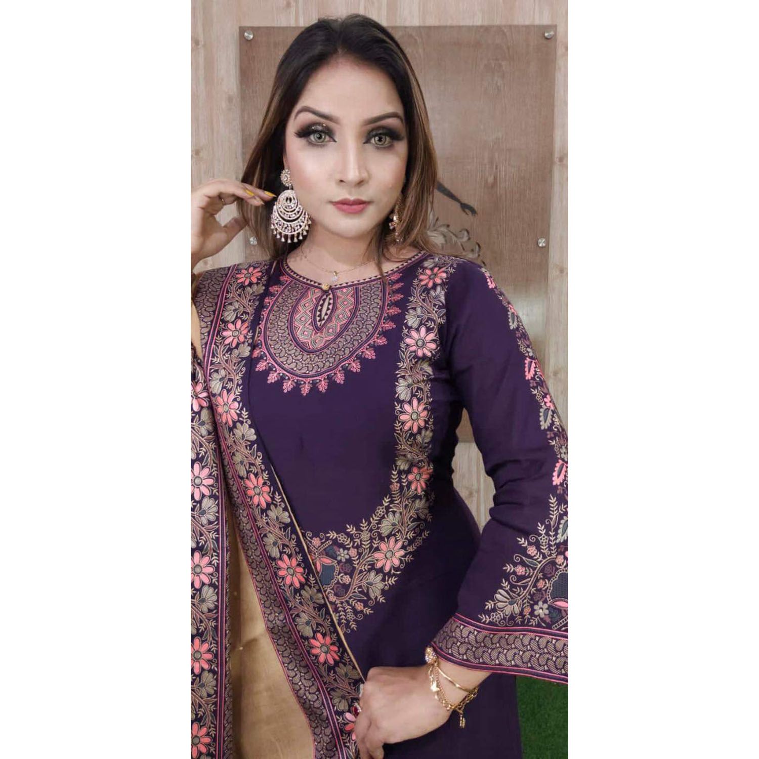 Unstichied Screen Print Cotton Three Piece salower kameez for women