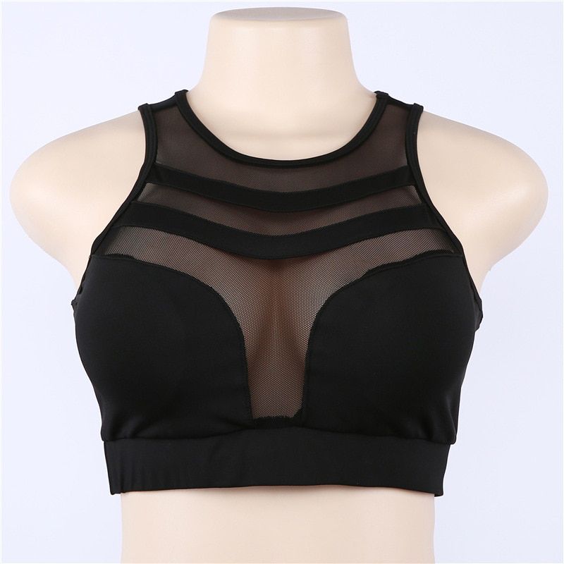 CHRLEISURE Fashion Mesh Push Up Bra Women Fitness Bras Seamless Underwear Breathable Sportswear Bralette Crop Top Female