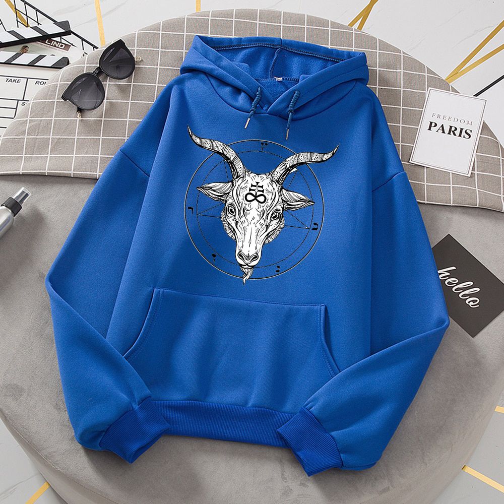 Pentagram Gothic Occult Satan Print Sweatshirts Men Casual Hoody  Hop Winter Streetwear Loose Warm Clothing Fashion Hoodies