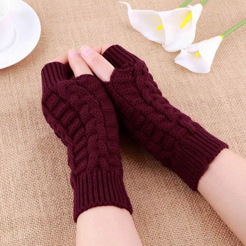 Women Gloves Stylish Hand Warm Winter Fingerless Gloves Female Arm Crochet Knit Touch Screen Mitten Thick Cycling Driving Gloves-Length 20cm