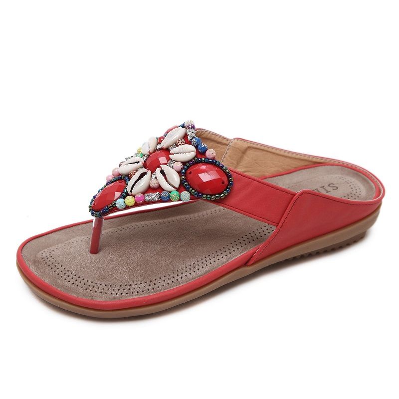 Ladies Summer Bohemian Sandals Seaside Retro Beaded Shell Slippers