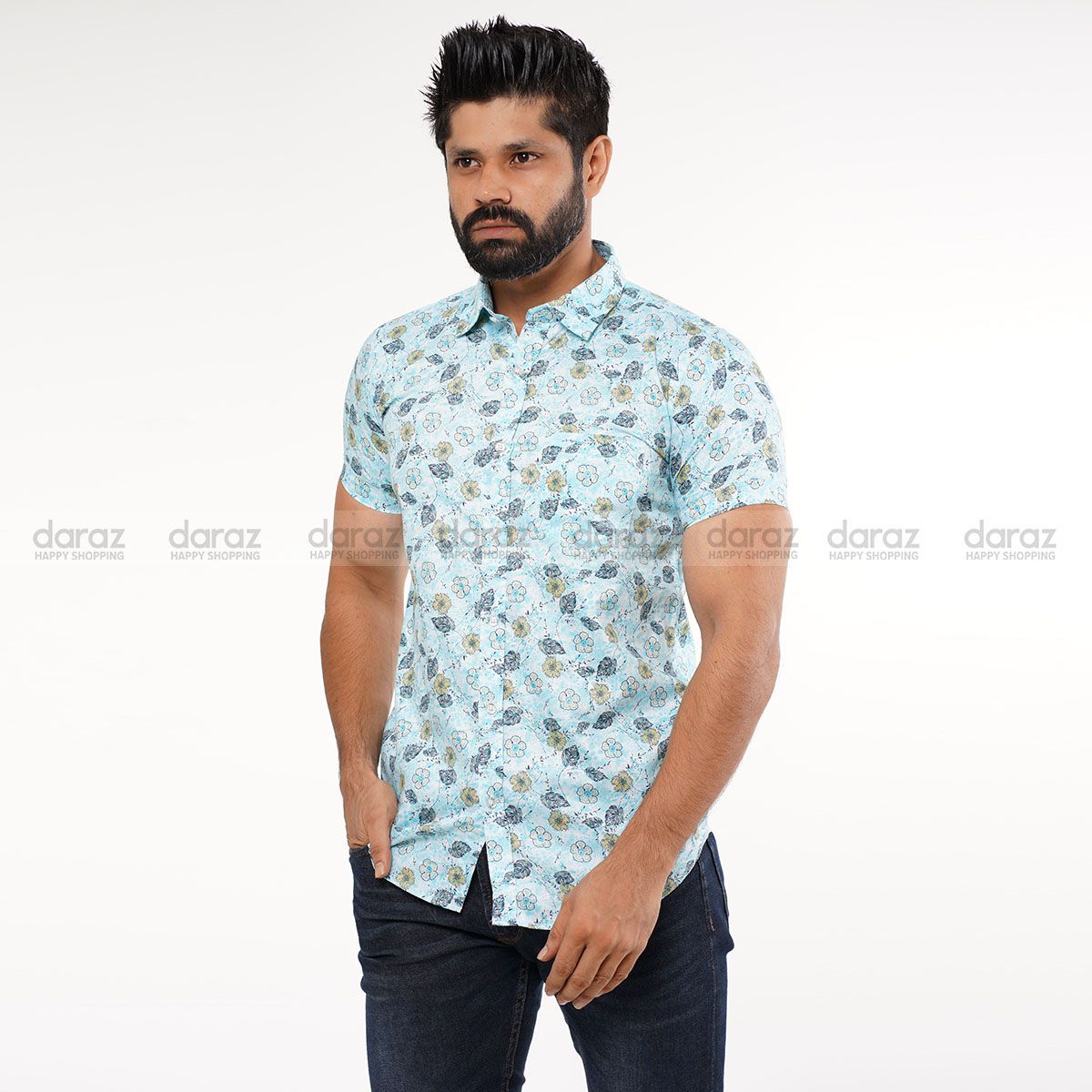 Fine Tex Short Sleeve Floral Patchwork Shirts For Men Casual Loose Hawaiian Beach Aloha