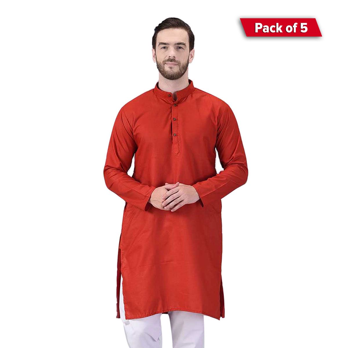 Pack of 5- Special Cotton Panjabi for Men - Red - NZ-13026