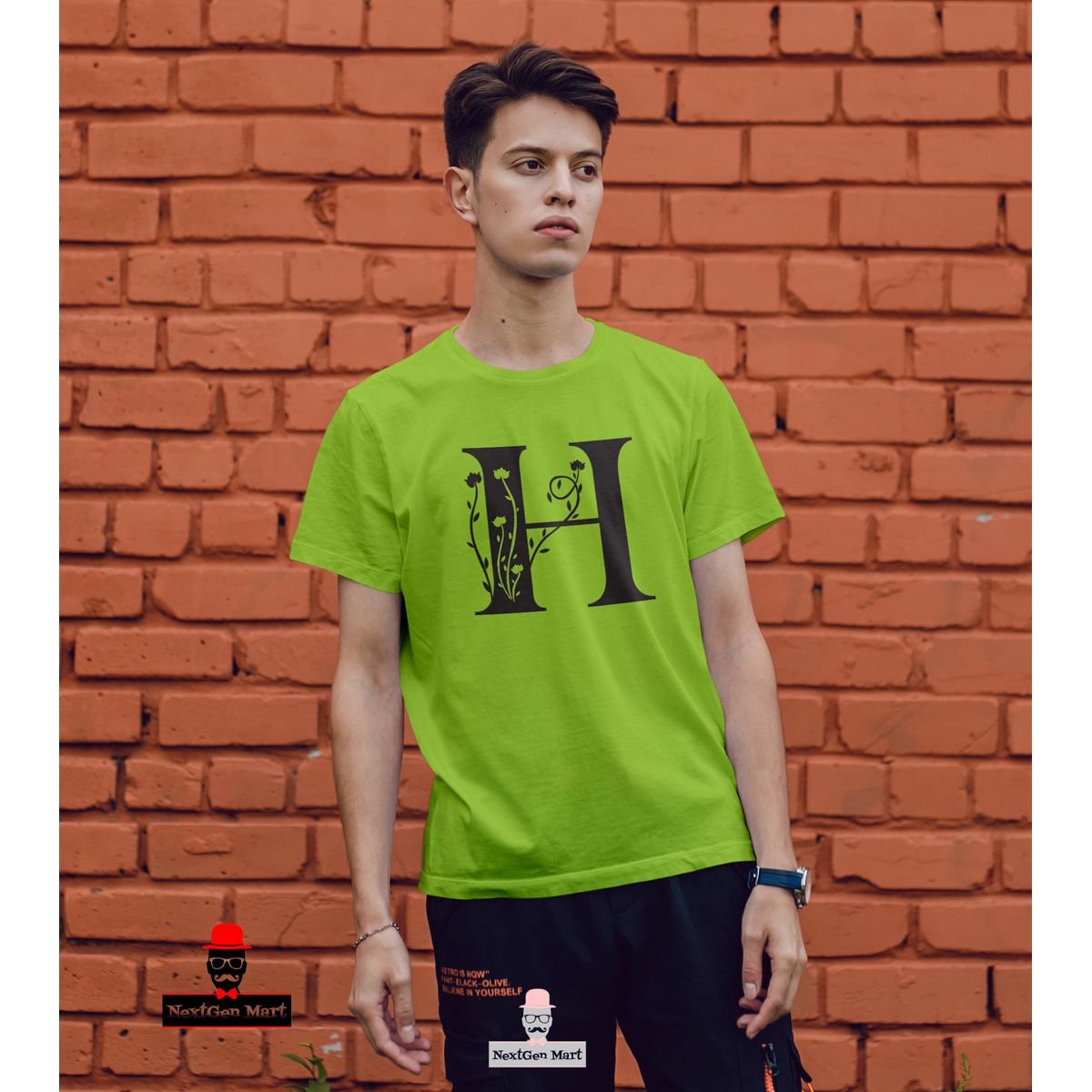 Lemon Colour Classy English Alphabet Half Sleeve Tshirt