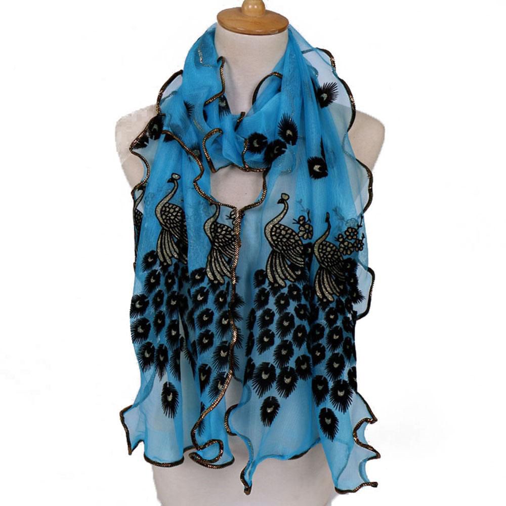 【ALLGOOD】Fashion Soft Stylish Lace Chiffon Wrap Shawl Peacock  Scarf Stole Pashmina