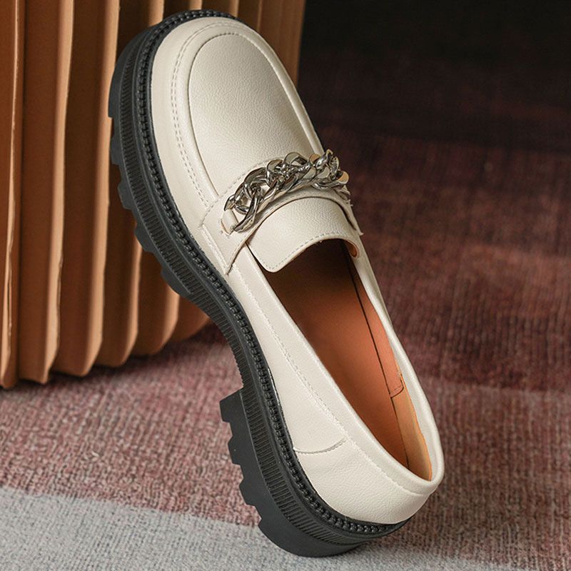 New Spring Autumn Chunky Loafers Women Flats Girls Metal Chain Female Slip on Platform Loafer Ladies Handmade Shoes