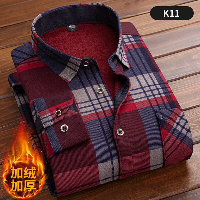 Plus Size 5XL 2021 Winter Mens Fashion Warm Long Sleeve Plaid Shirt Male Thicken Fleece Lined Soft Casual Flannel Dress Shirts；P