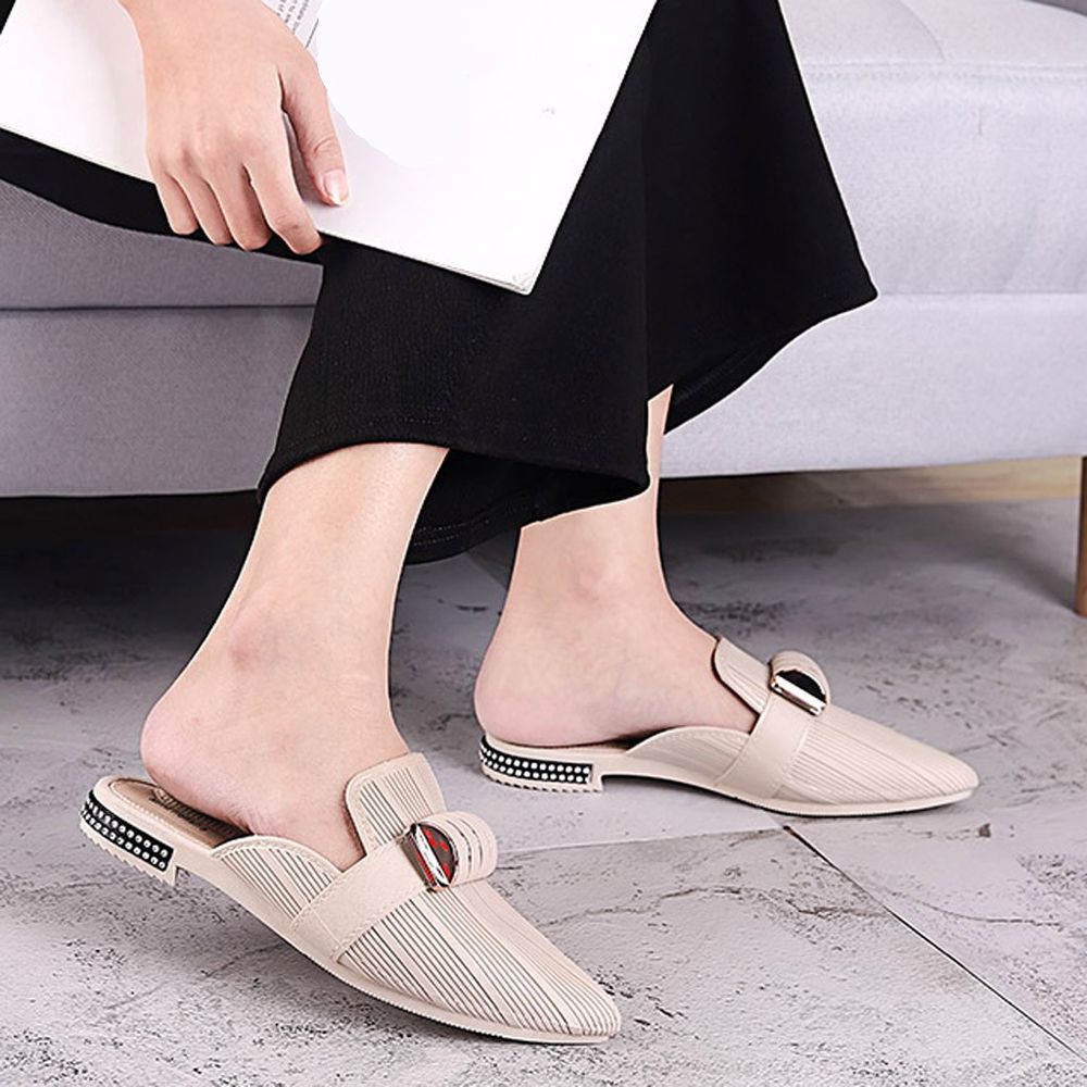 【ALLGOOD】Women Outdoor Pointed Toe Slippers Casual Beach Walk Shoes Square Heel Slippers