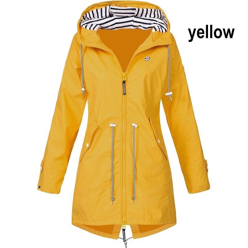 Women Waterproof Zipper Rain Jacket Solid Color Ladies Outdoor Mountaineering Lightweight Raincoats Plus Size S-