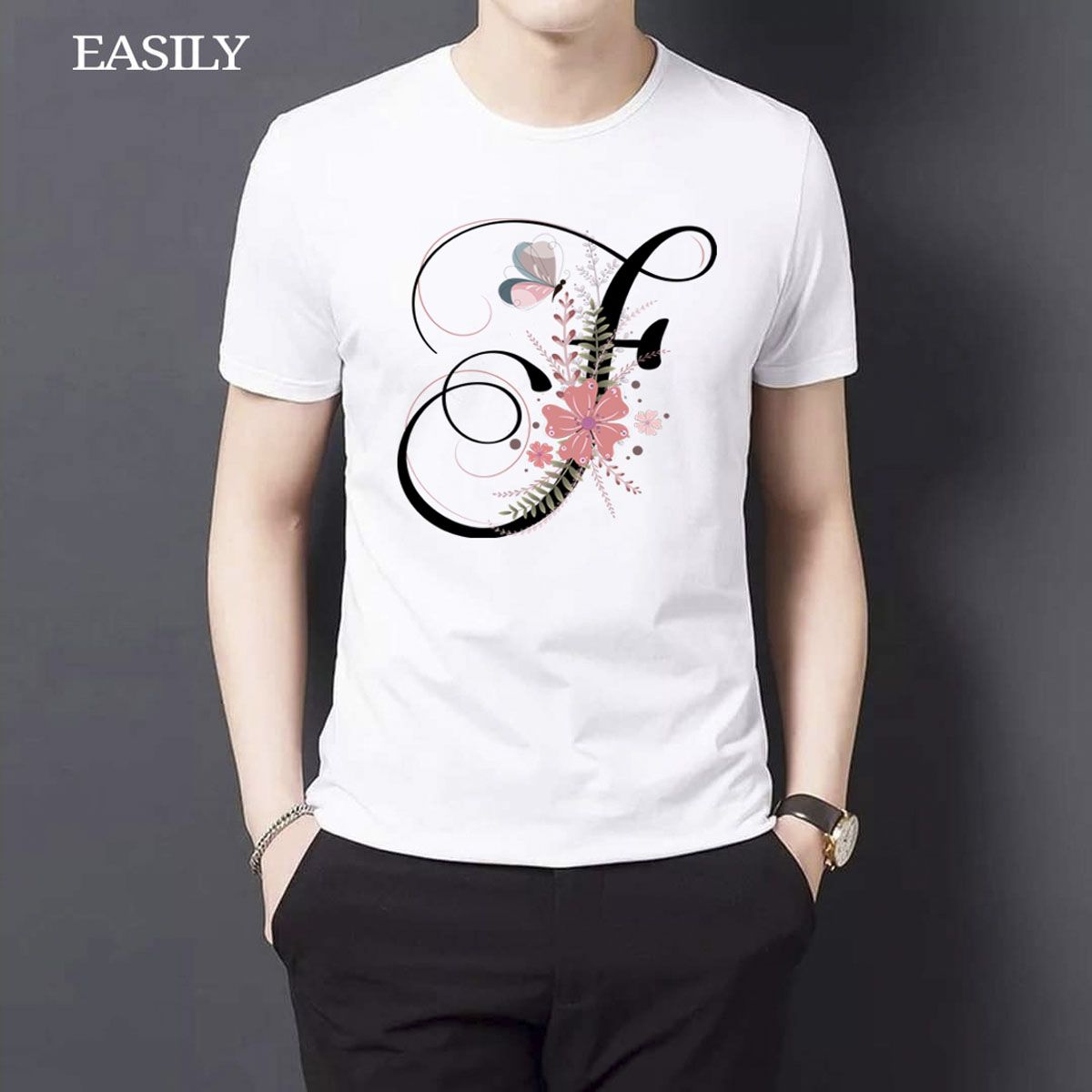 Floral Alphabet Letters "F" T-Shirt - T Shirt For Man - T Sirt