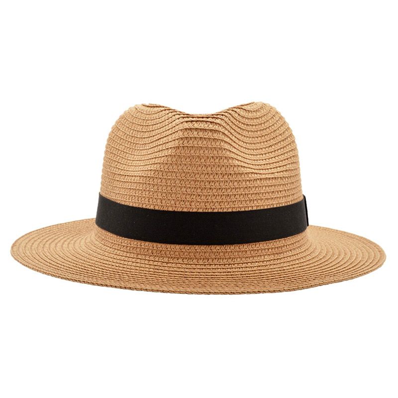 Khaki Panama Hats For Men Straw Sun Hats Women Beach CAPS Couple Visor Hats Wide Brim Summer Fedora Jazz Chapeu YY18028