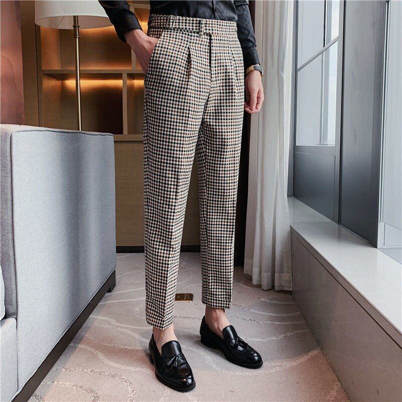 Fall 2022 Dress Pant Slim Pant Fashion Night Club Lattice Suit Pant Erkek Pantolon Moda Masculina Office Party Pant Men Trousers
