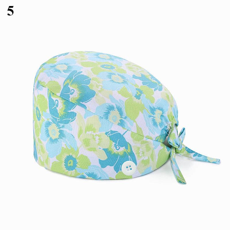 2020 Scrub Cotton Nurse Hat Floral Bouffant Sanitary Cap with Sweatband Cartoon Printing Nursing Confortable Hat Colorful Cap