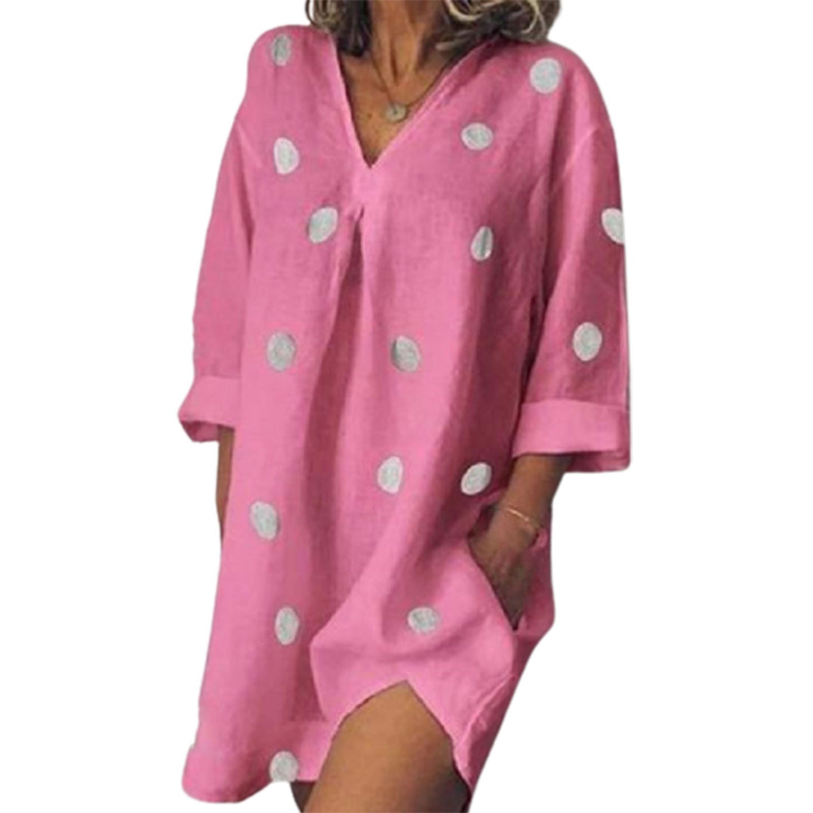 Women Dress One-piece Plus Size Casual Summer Slit Design Nine Split Sleeves Beach Dress for Home
