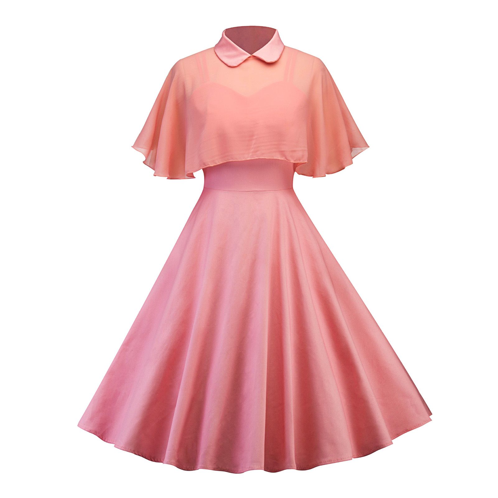 Midi Dress Doll Collar Non-shrink Two Pieces Knee Length Dress