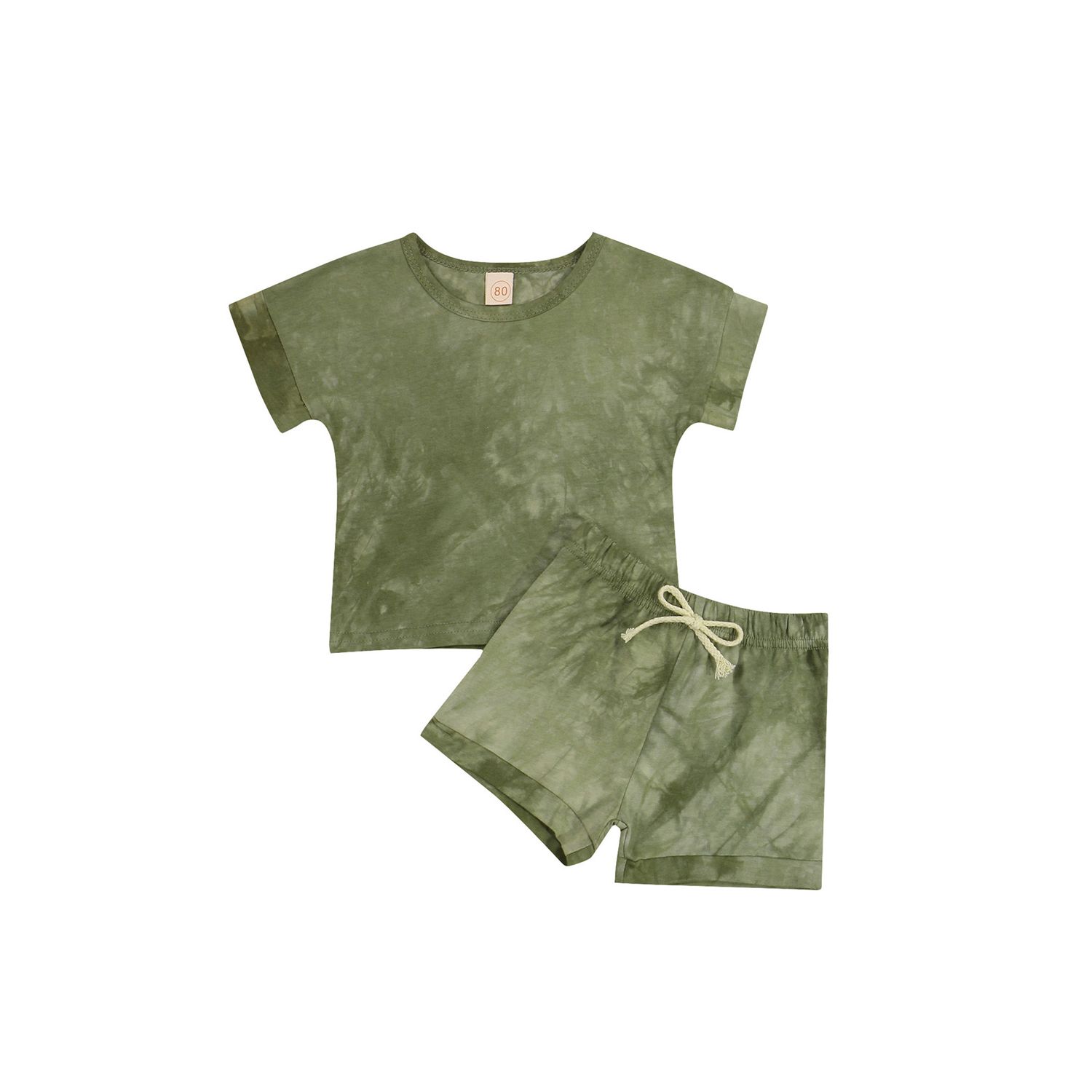 Kids Suit Set, Summer Tie-Dyed O-Neck Short Sleeve T-Shirt+ Short Pants for Boys, Green/Gray/Blue, 1-5 Years