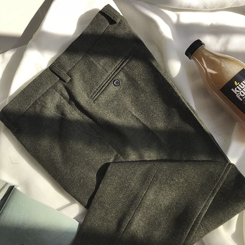 2021 Autumn Winter New Business Suit Pants Men Casual Formal Slim Fit Classic Office Woolen Straight Trousers Male Pants F211