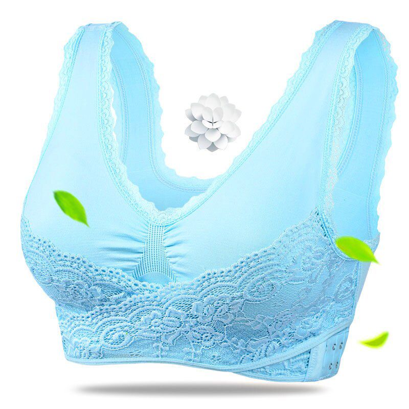 Lingerie Lace Solid Cross Front Buckle No Rims Push Up Gather Sports Underwear Breathable Seamless Sleep Bra for Women