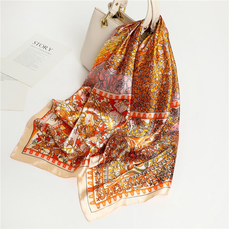 2021 Design Brand Women Silk Scarf Square Chain Print Head Scarfs Female Satin Hijab Scarves Shawl Wrap Lady Headband Foulard