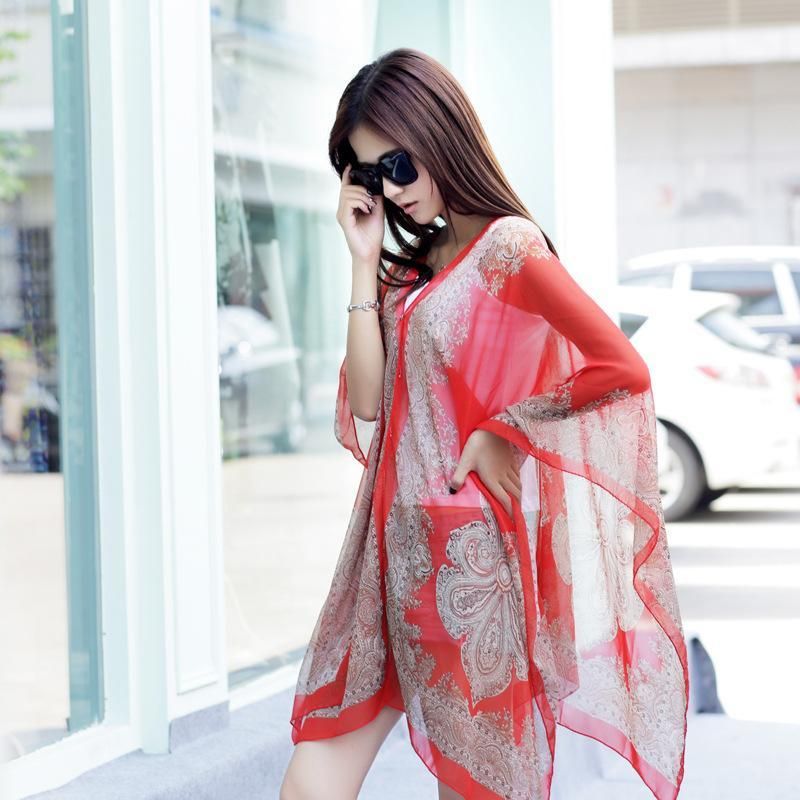 Women Summer Sunscreen Chiffon Beach Shawl Scarf