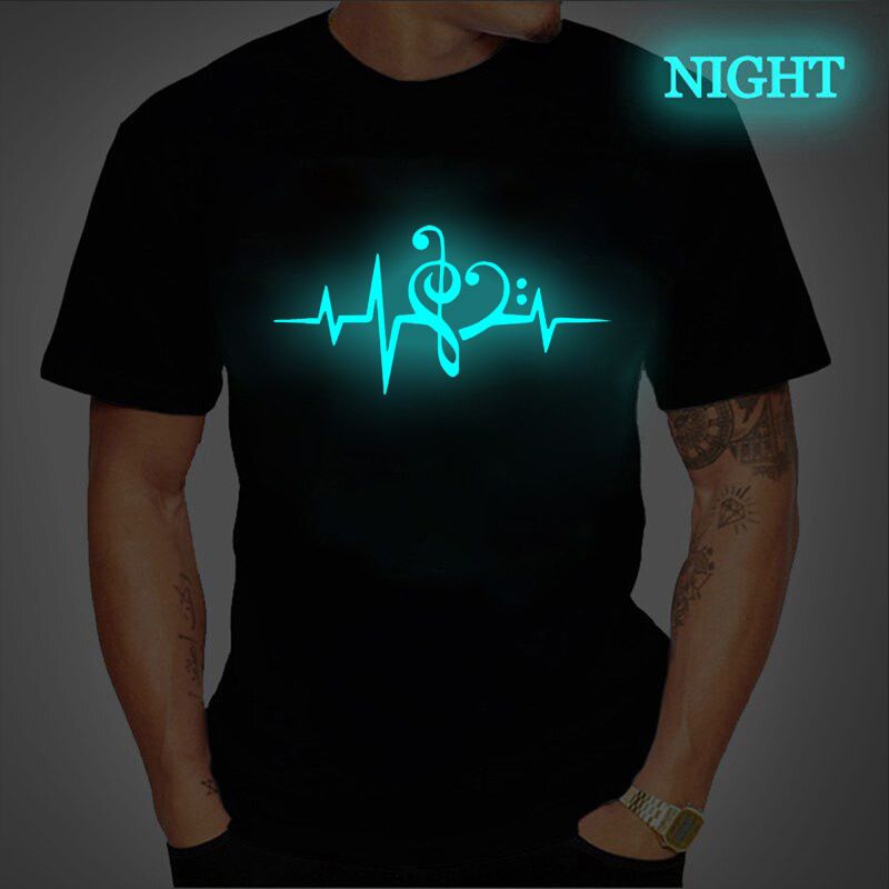 Music Symbol Heartbeat Luminous Women Men T Shirt Summer Tops for Women Men's Casual Harajuku tops Tee Mens T Shirt Male Clothes