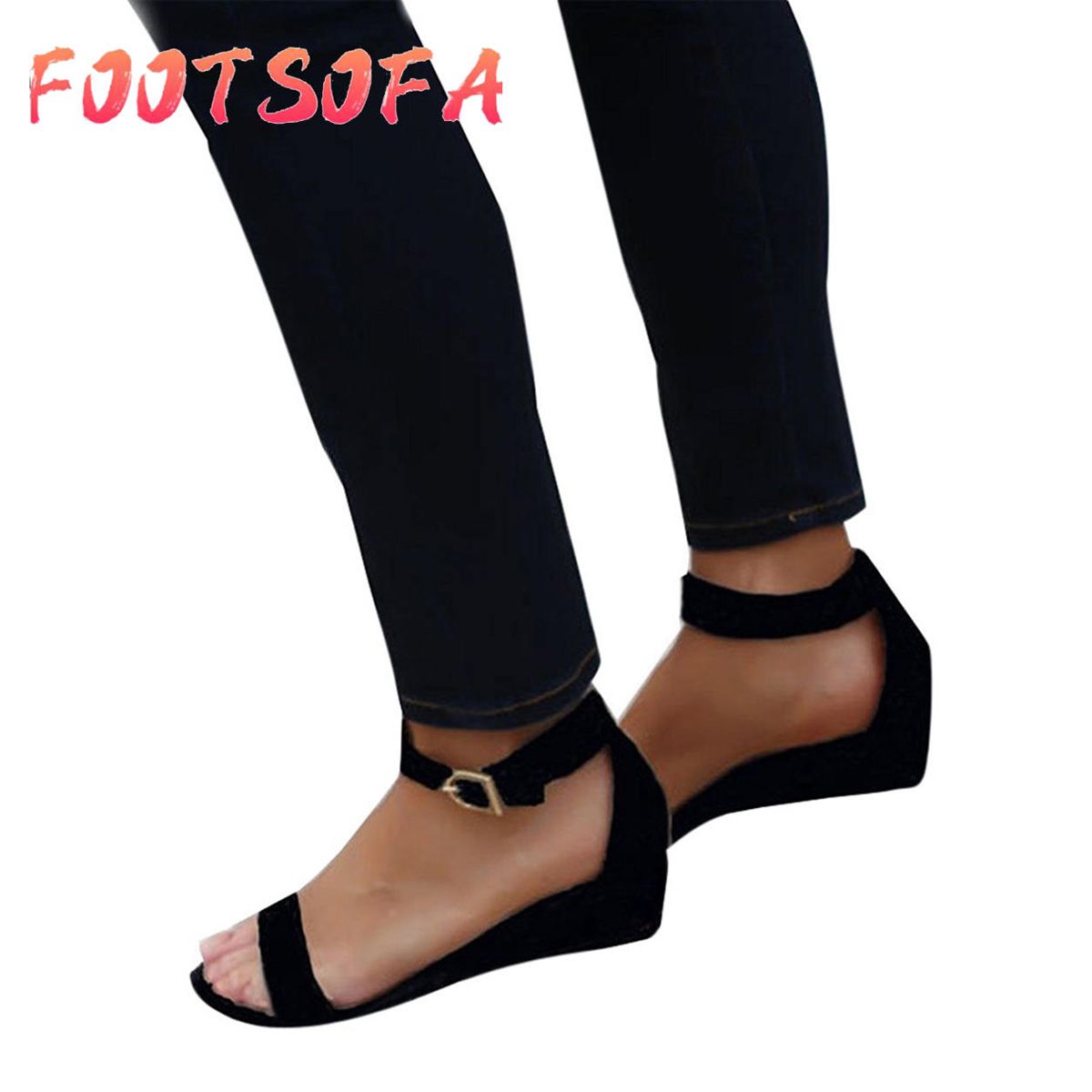 Women Ladies Summer Roman Shoes Buckles Wedges Ankle Strap Sandals