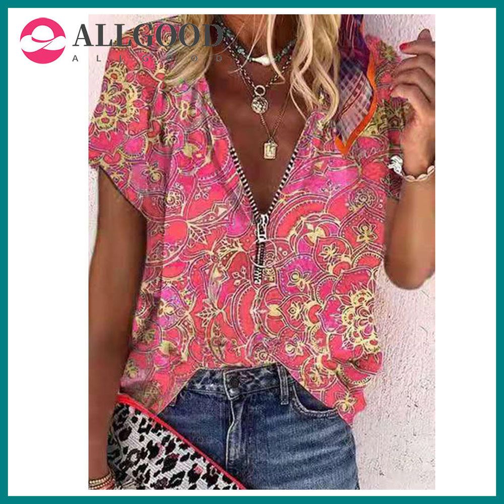 Summer T Shirt Women selling hot style new Europe  printed zipper short sleeve T-shirt Female Tee Tshirts MYH044
