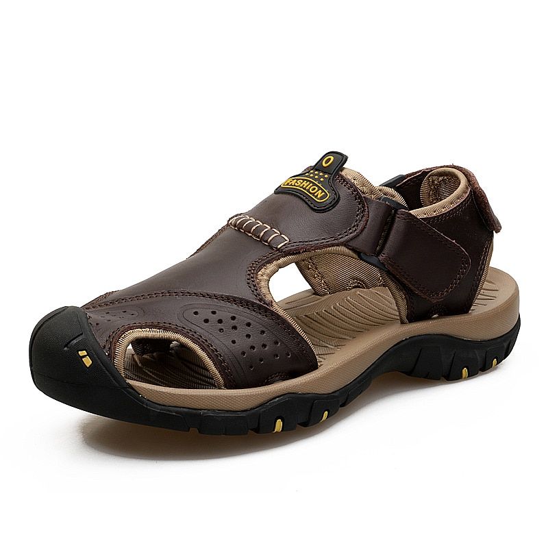YISHEN Men Sandals  Leather Men Shoes Summer Outdoor Beach Hiking Shoes Men's Sandals Sandals Slippers Big Size 38-47