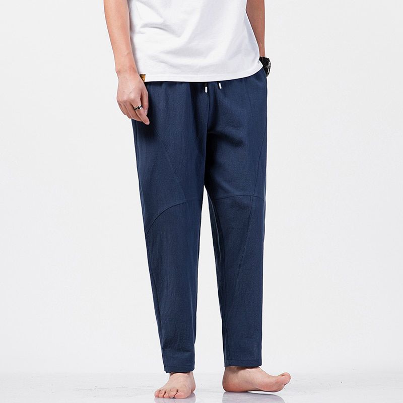 Japanese cotton flaxen trousers ankle banded pants Chinese Style Casual Men Harem Pants Men Jogger Pants Men Fitness Trousers Ma